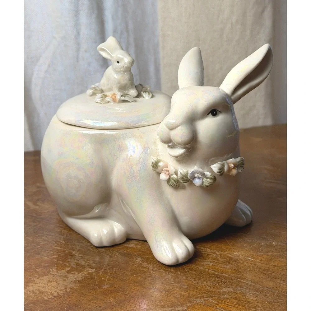 Vintage Ceramic Bunny Rabbit Jar Dish Planter